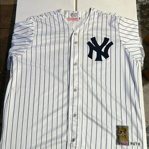 Mitchell & Ness Cooperstown Collection Jersey with Blue Pinstripes Babe Ruth NY